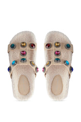 AZALEA WANG LUCIENA BEIGE RHINESTONE AND SHERPA SANDAL