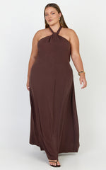 Hilda Maxi Dress - Knot Detail Halter Neck Maxi Dress in Chocolate