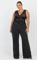 Antonia Top - V Neck Lace Detail Top in Black