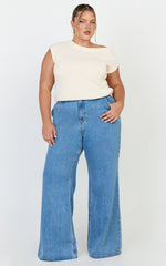 Emman Jeans - High Waisted Cotton Wide Leg Denim Jeans in Mid Blue