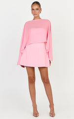 Aya Top - Sheer Off Shoulder Cape Top in Pink