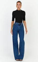 Summer Jeans - High Rise Relaxed Fit Jeans in Dark Mid Blue Wash