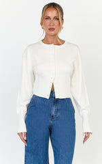 Ramsey Cardigan - Recycled Contoured Waist Button Down Cardigan in Ivory