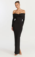 Rani Maxi Dress - Off Shoulder Long Sleeve Bodycon Dress in Black