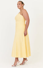 Donissa Midi Dress - Panelled Knit Dress in Butter Yellow