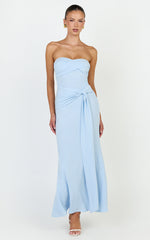 Aria Midi Dress - Strapless Tie Waist Dress in Light Blue