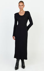 Blaire Midi Dress - Long Sleeve Tie Back Flare Dress in Black