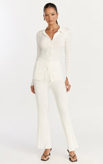 Kelsey Top - Button Through Long Sleeve Knit Top in Cream