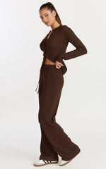 Indigo Pants - Knit High Waist Relaxed Pants in Chocolate