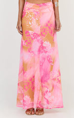 Nova Maxi Skirt - Gathered Waist Skirt in Hot House Orchid Print