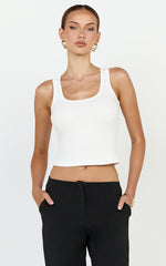 Elani Top - Scoop Neck Rib Tank Top in White