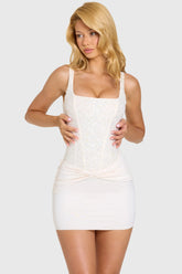Embellished Corset Mini Dress in Ivory