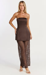 Vivienne Two Piece Set - Strapless Top & Lace Pant Set in Mocha