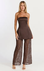 Vivienne Two Piece Set - Strapless Top & Lace Pant Set in Mocha