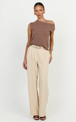 Marilou Top - Knit Off Shoulder Top in Brown