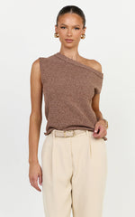 Marilou Top - Knit Off Shoulder Top in Brown