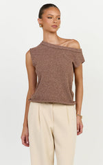 Marilou Top - Knit Off Shoulder Top in Brown
