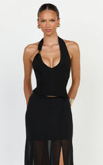 Leilani Top - Plunge Neck Gold Hardware Trim Top in Black