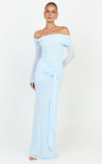 Waverly Maxi Dress - Long Sleeve Off Shoulder Dress in Blue