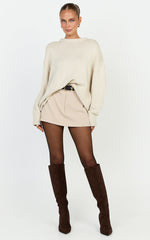 Kira Jumper - Crew Neck Oversized Knit Jumper in Beige