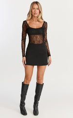 Cynthia Bodysuit - Long Sleeve Lace Bodysuit in Black