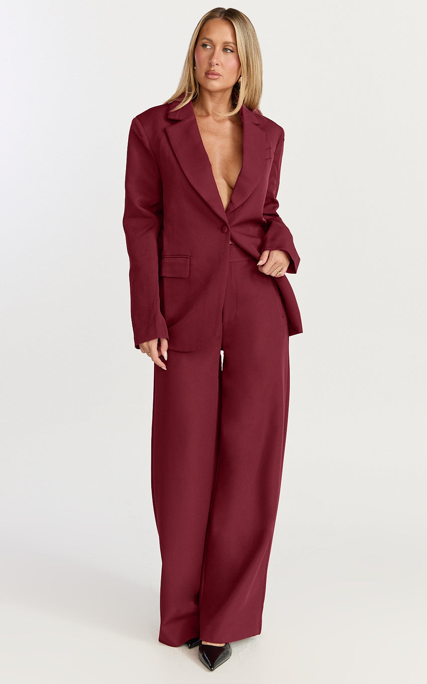 Selena Blazer - Oversized Single Breasted Blazer in Wine