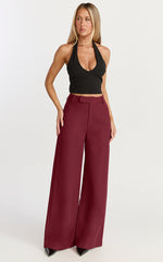 Selena Pants - High Waisted Wide Leg Tailored Pants in Wine