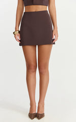 Mikey Mini Skirt - Mid Waisted Tailored A Line Skirt in Chocolate