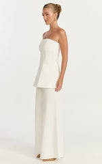 Isadora Two Piece Top and Pants Set - Strapless Longline Top and Wide Leg Pants Set in White