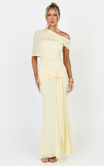 Nicolette Maxi Dress - Cape Sleeve Off Shoulder Dress in Yellow