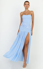 Jefferies Maxi Dress - Peplum Bodice Contrast Georgette Dress in Light Blue