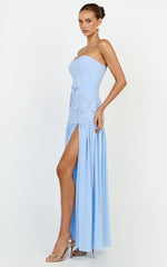 Jefferies Maxi Dress - Peplum Bodice Contrast Georgette Dress in Light Blue