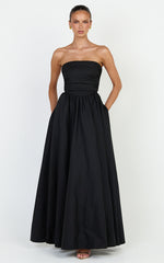 Gia Maxi Dress - Gathered Bodice Fit And Flare Dress in Black