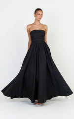 Gia Maxi Dress - Gathered Bodice Fit And Flare Dress in Black