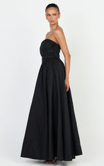 Gia Maxi Dress - Gathered Bodice Fit And Flare Dress in Black