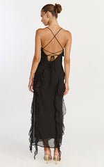 Connie Midi Dress - Ruffle Detail Dress in Black