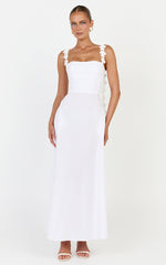 Clementine Midi Dress - 3D Floral Strap Dress in White