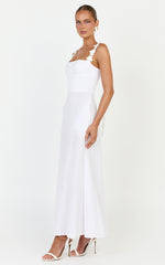 Clementine Midi Dress - 3D Floral Strap Dress in White