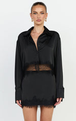 Gabrielle Top - Long Sleeve Shirt With Lace Trim in Black