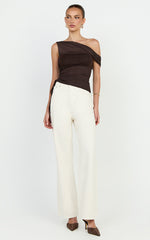 Astrid Top - Asymmetrical Off Shoulder Sleeveless Top in Chocolate