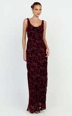 June Maxi Dress - Cowl Neck Scooped Back Slip Dress in Wine