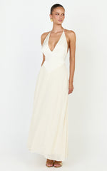 Skye Midi Dress - Deep V Neck Shift Dress in Butter