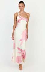 Eve Midi Dress - One Shoulder Slip Dress in Butter Floral
