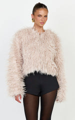 Zoe Coat - Oversized Cropped Faux Fur Coat in Beige