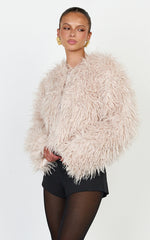 Zoe Coat - Oversized Cropped Faux Fur Coat in Beige