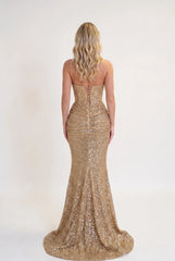 Megan | Glitter Mermaid Gold Maxi Dress