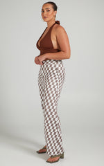 Lenny Pants - Mid Rise Pants in Brown check