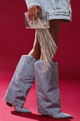 AZALEA WANG BANIAN DENIM WESTERN RHINESTONE BOOT