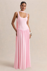 Aurina | Pink Square-Neck Maxi Dress With Scarf-Detail