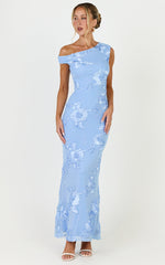 Flora Midi Dress - One Shoulder Dress in Blue
